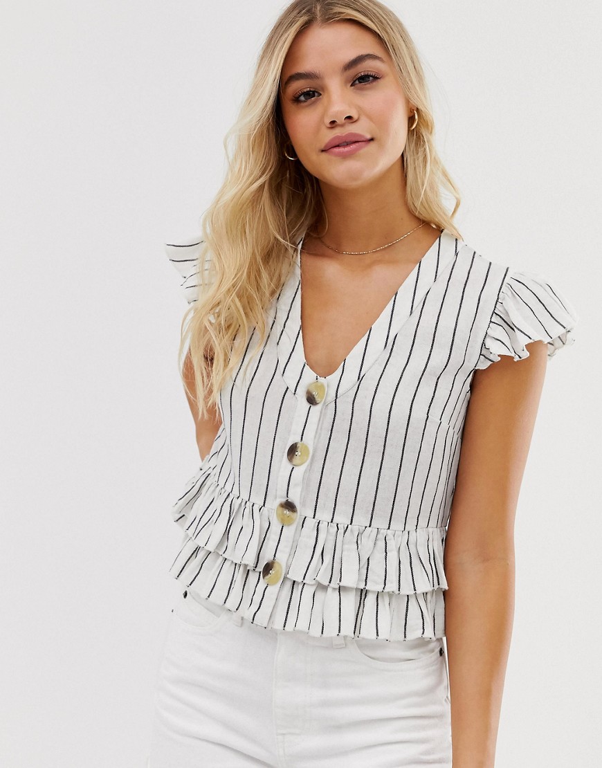 Influence button through top in natural stripe