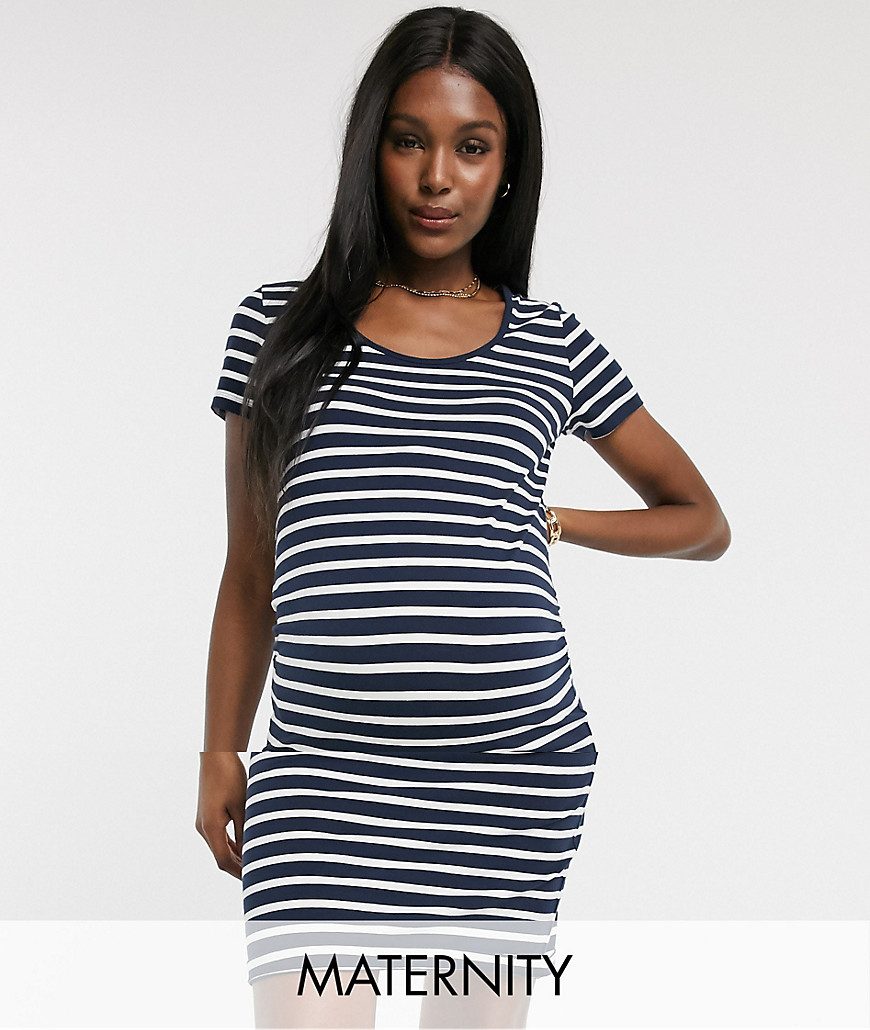Mamalicious Maternity organic cotton mini dress in navy stripe