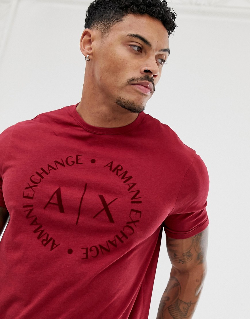 Armani Exchange text circle logo t-shirt in burgundy