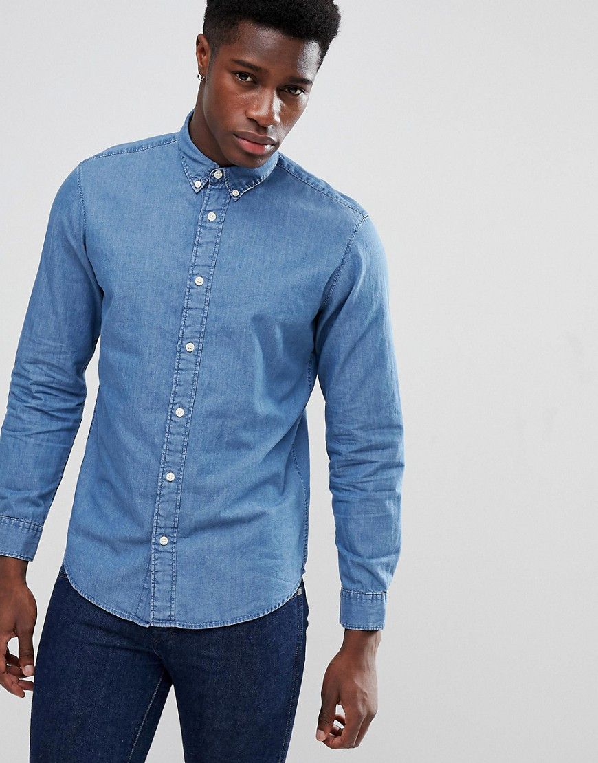 Приталенная джинсовая рубашка с воротником на пуговицах Selected Homme 