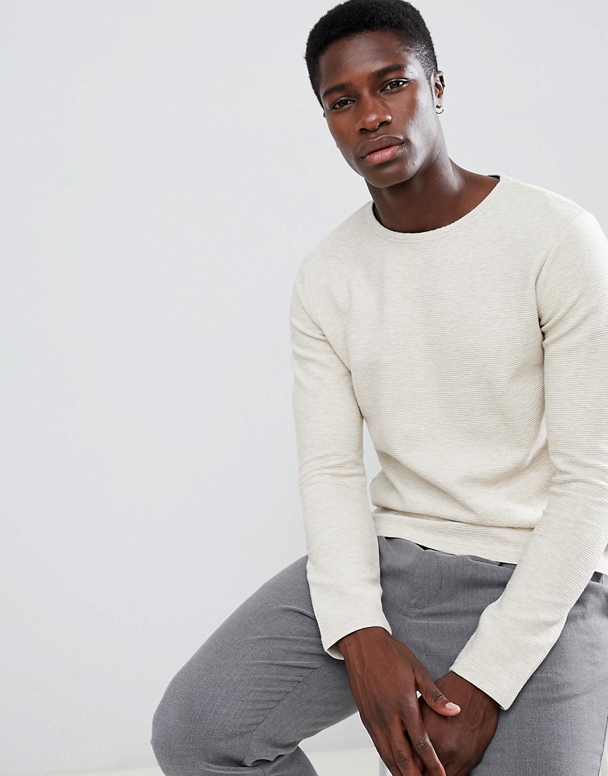 Selected Homme Long Sleeve T-Shirt With Textured Structure - Oyster gray