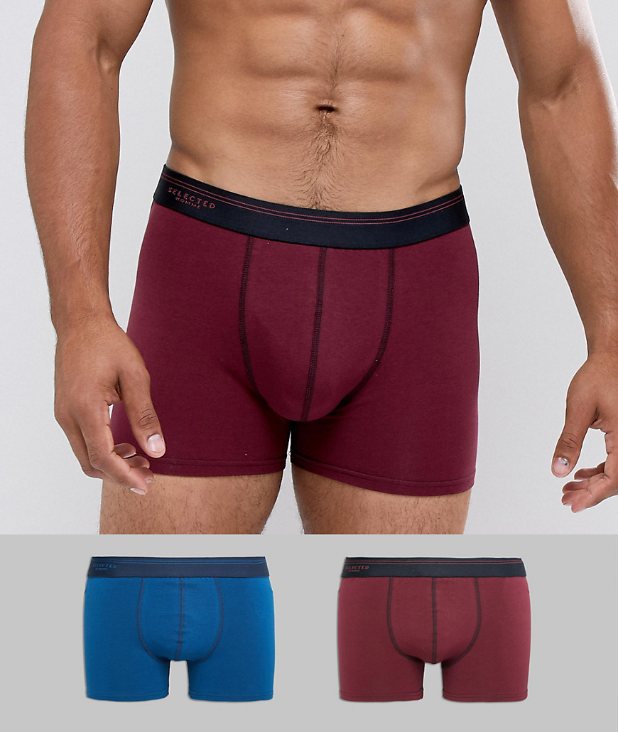Selected Homme 2 Pack Trunks In Blue And Burgundy Mix - Dark sapphire