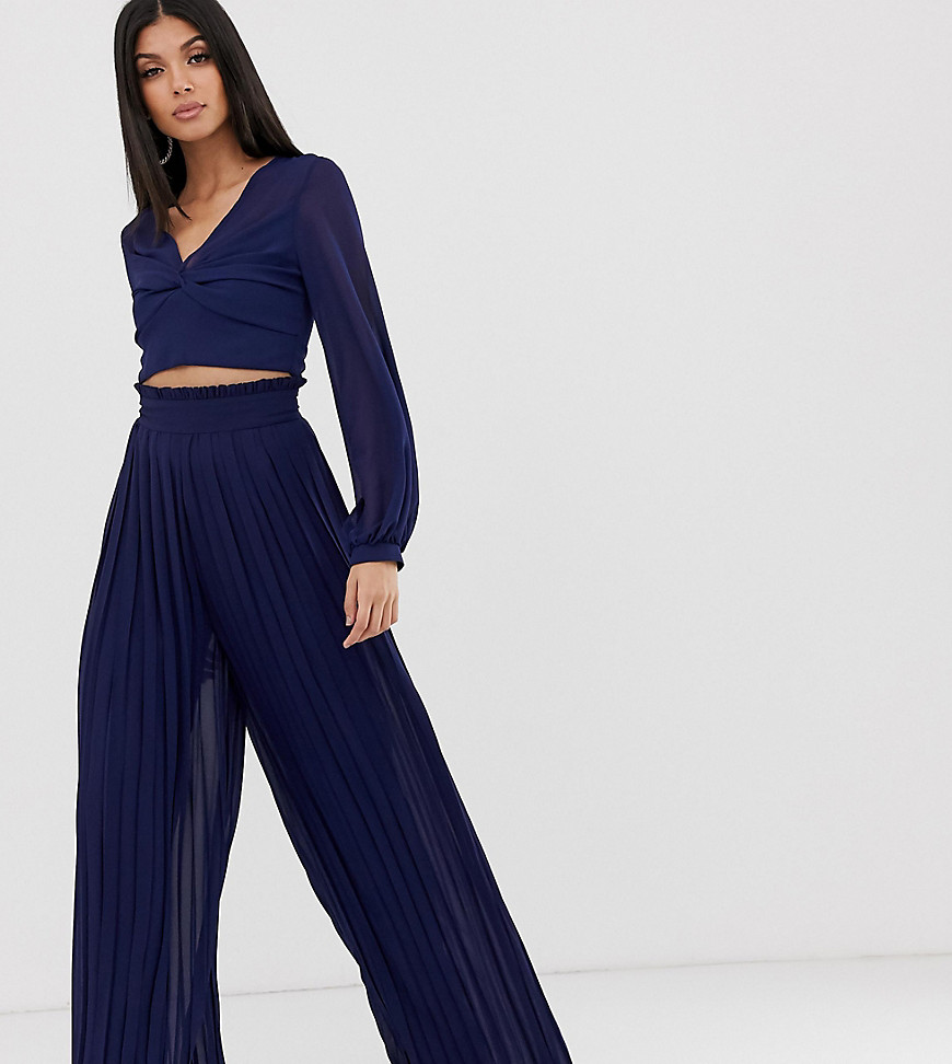 TFNC Tall pleated wide leg trousers co-ord with tie waist in navy