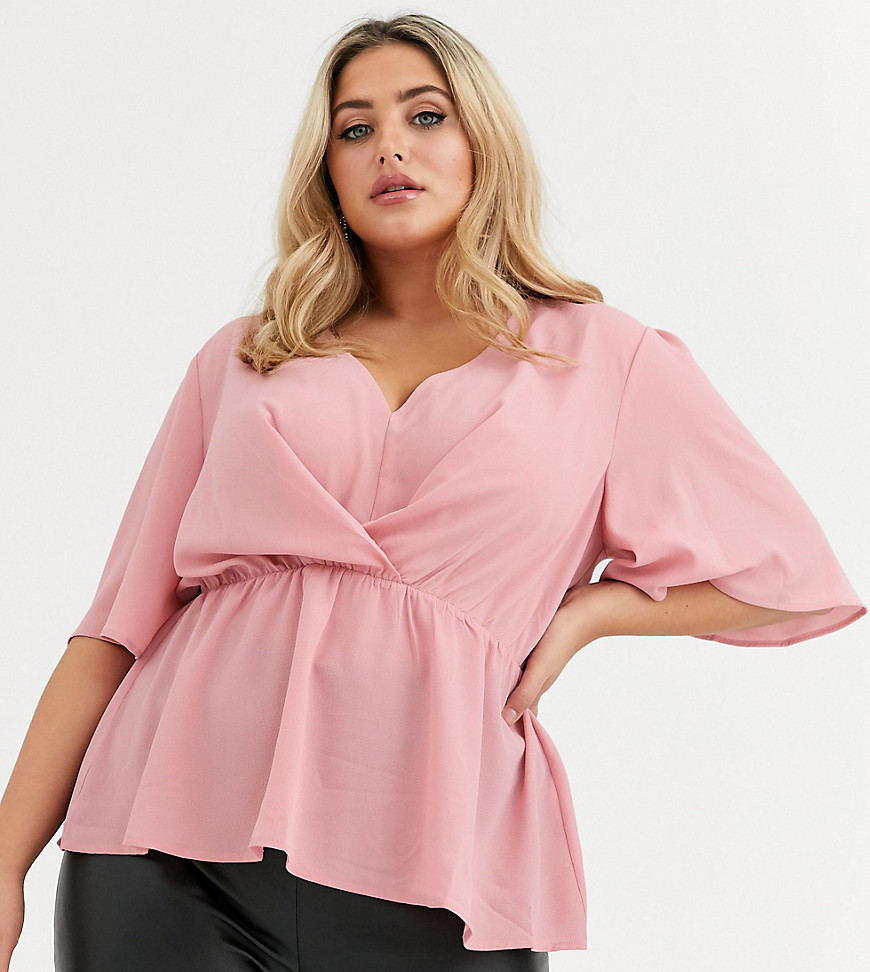 Boohoo Plus exclusive angel sleeve blouse with peplum hem in pink