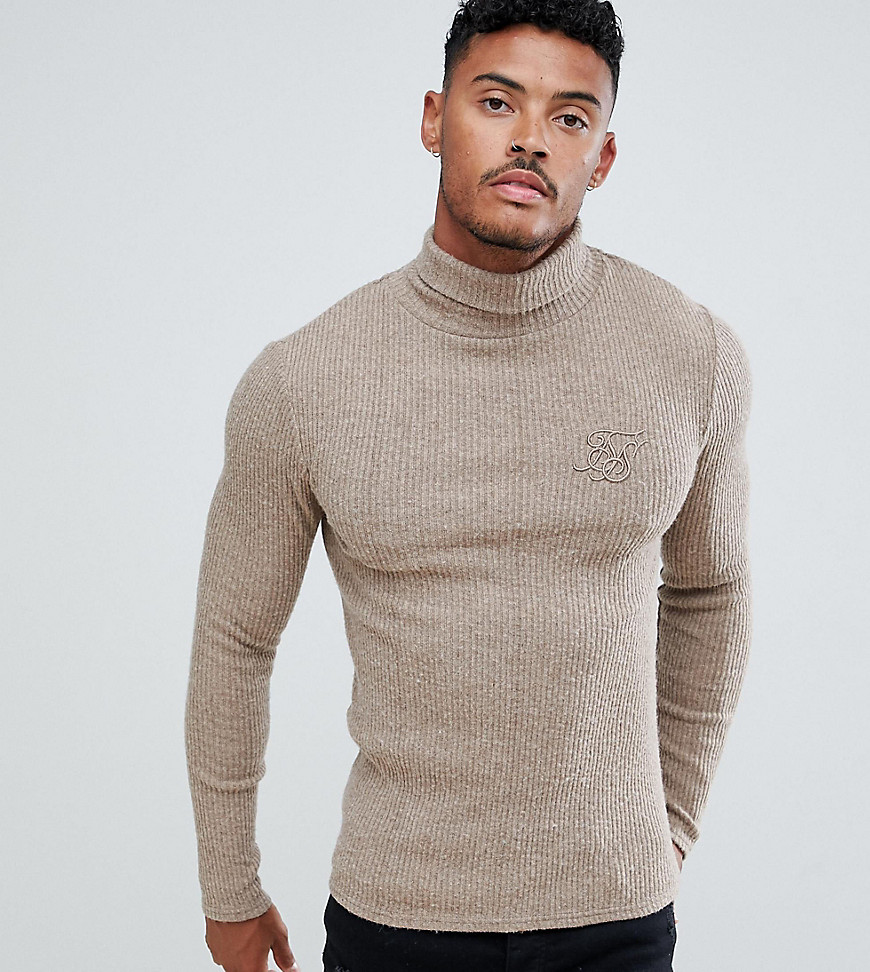 SikSilk knitted roll neck jumper in camel exclusive to ASOS