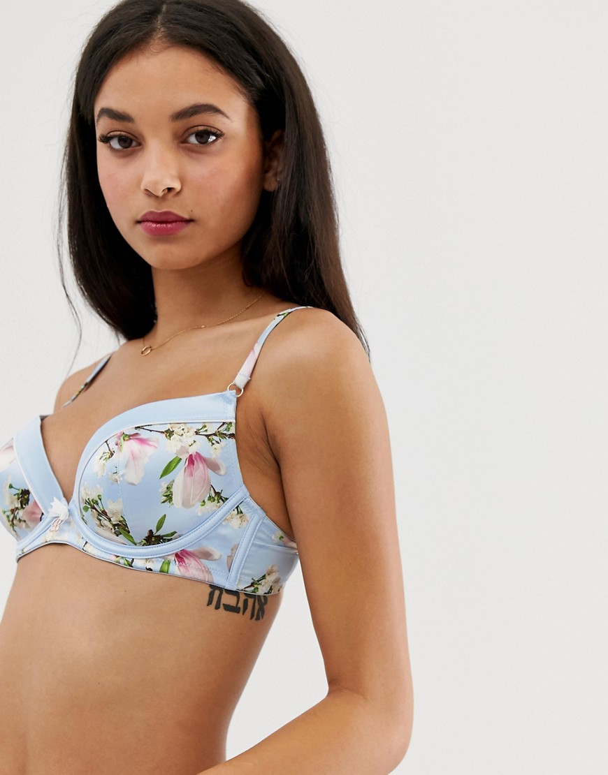 B By Ted Baker Harmony floral print plunge bra in blue