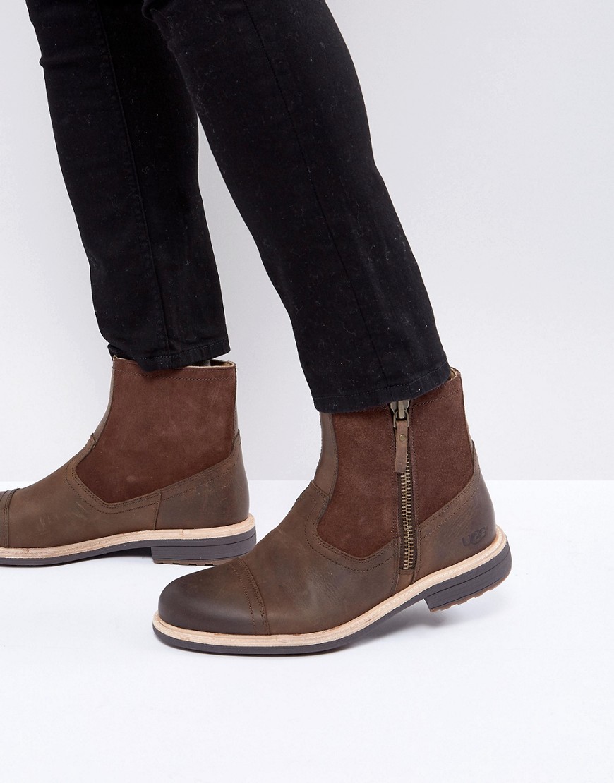 UGG Dalvin Treadlite Leather Zip Boots - Brown