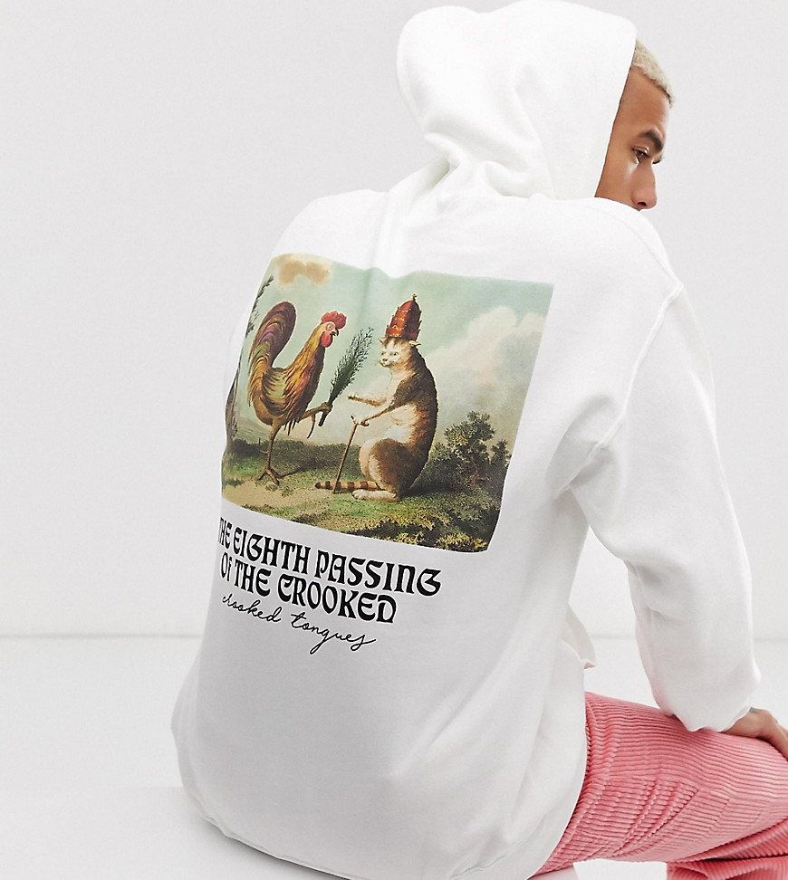 Crooked Tongues oversized hoodie in white with back photo print