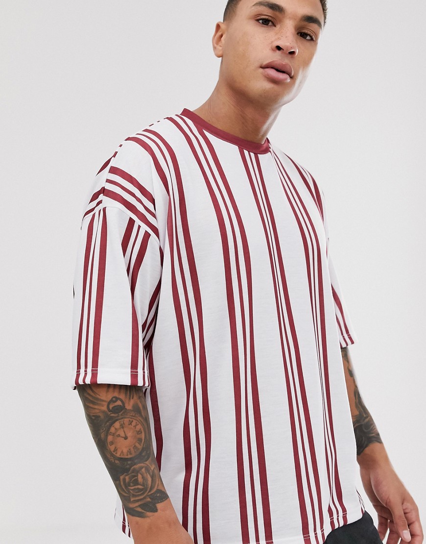 ASOS DESIGN oversized vertical stripe t-shirt in red and white