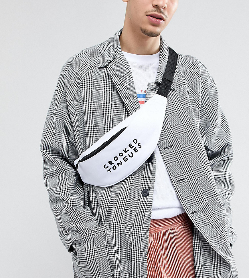 Crooked Tongues white bum bag with print - White