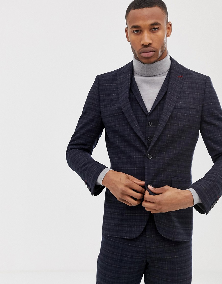 Harry Brown navy and gold slim fit check suit jacket