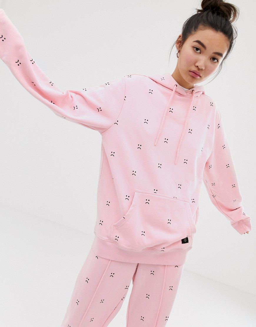 Lazy Oaf oversized hoodie with sad face embroidery co-ord