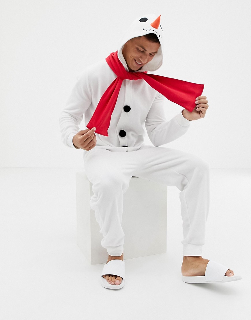 Asos Design Holidays Snowman Onesie In White