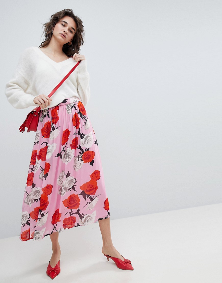 Gestuz Rose Printed Midi Skirt