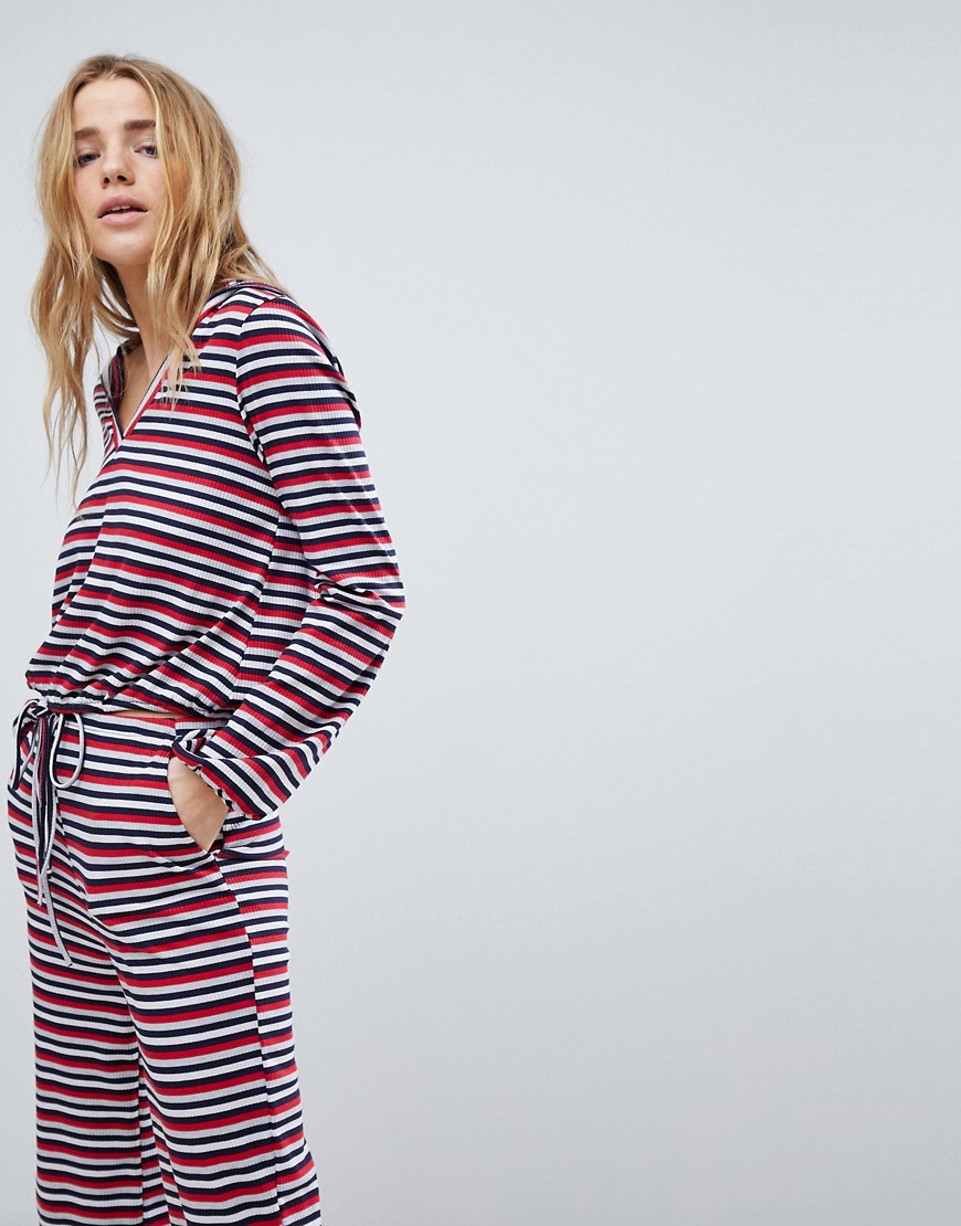 Honey Punch Long Sleeve Hooded Top In Stripe Co-Ord