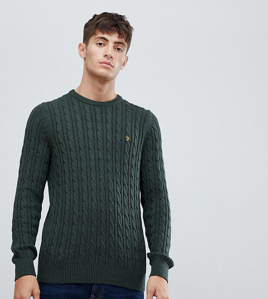Farah Ludwig cable crew neck jumper in green Exclusive at ASOS