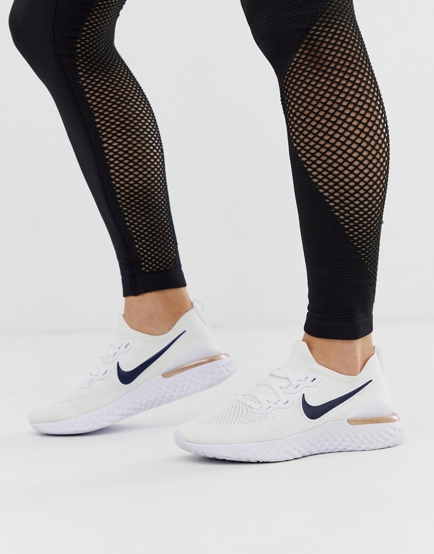 Nike Running Epic React Flyknit Trainers In White And Rose Gold