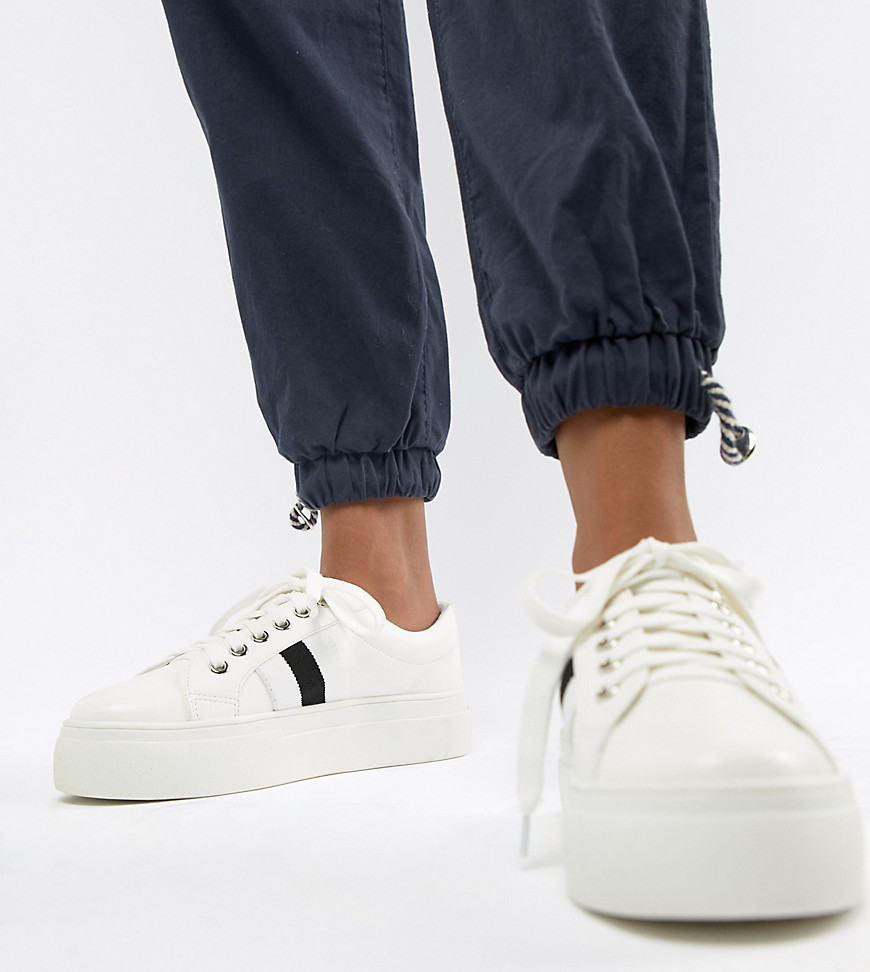 London Rebel Lace Up Flatform Trainers - White