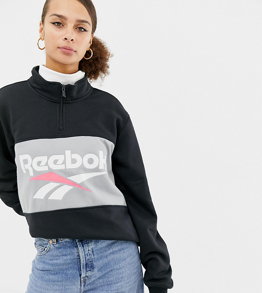 Reebok Classics black vector logo half zip sweatshirt