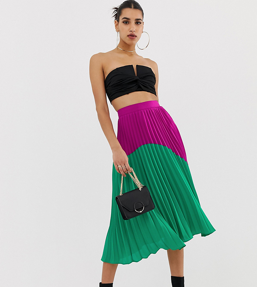 Boohoo pleated midi skirt in colour block