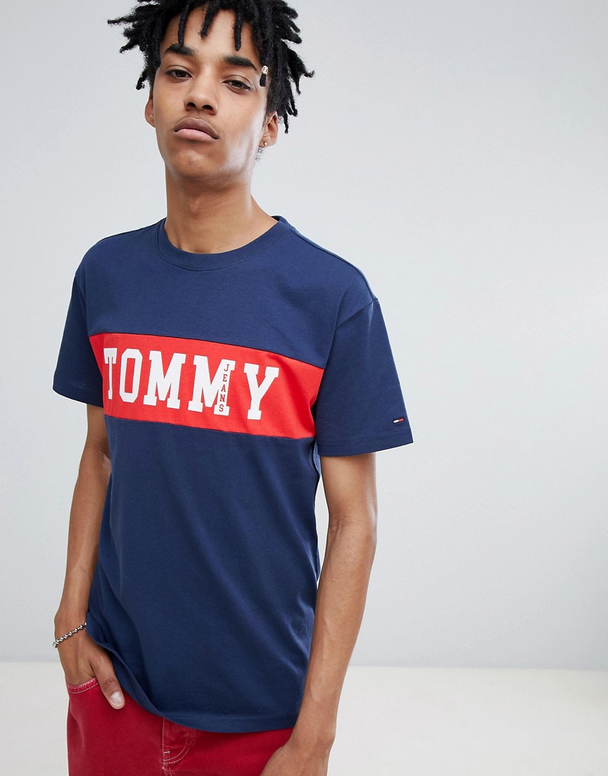 Tommy Jeans cut & sew panel logo t-shirt in navy - Navy