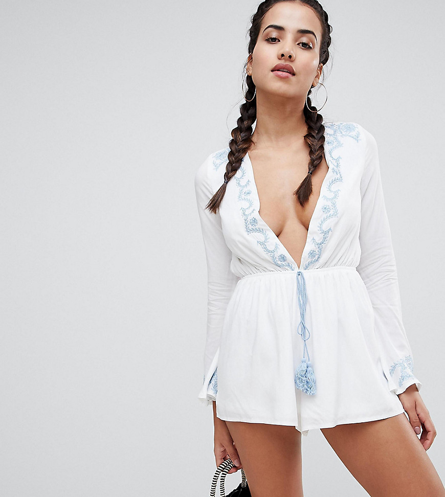 Missguided exclusive embroidered beach playsuit