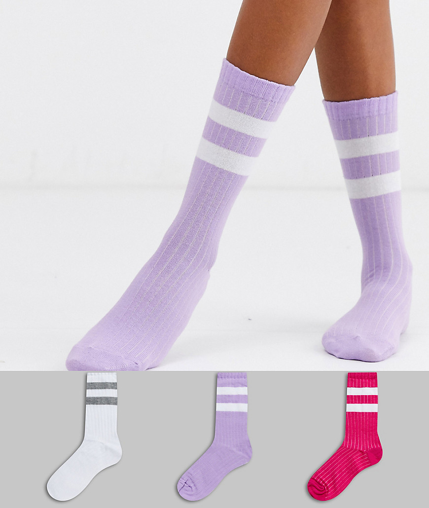 ASOS DESIGN 3 pack stripe calf length socks
