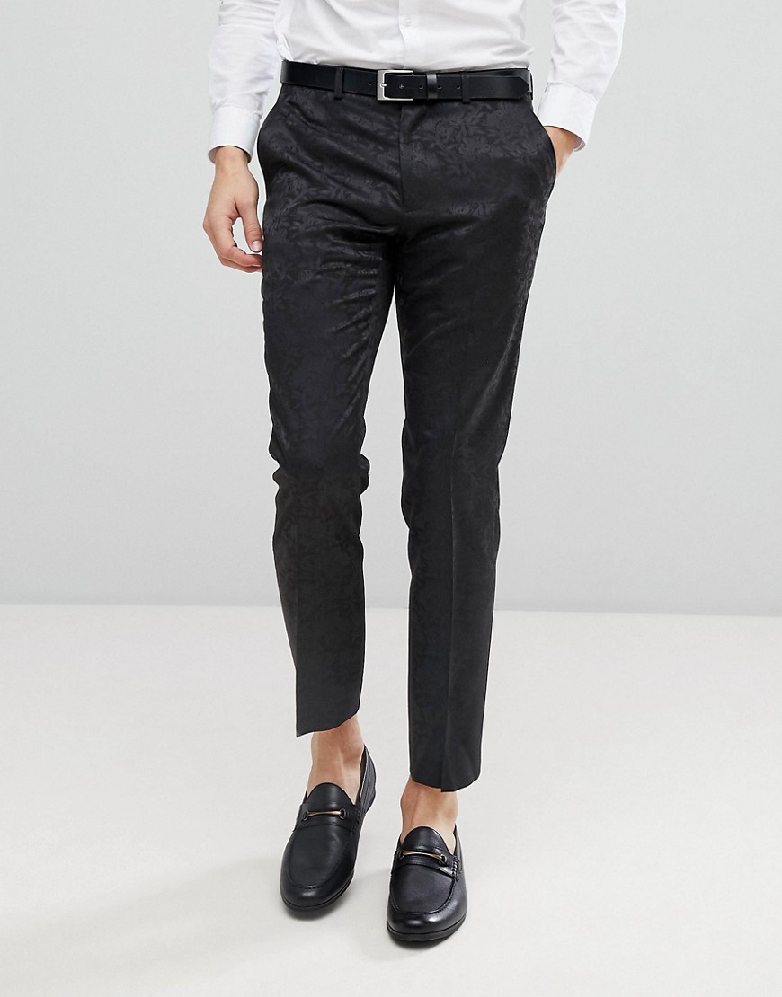 Burton Menswear Skinny Suit Trousers In Floral Glitter - Black