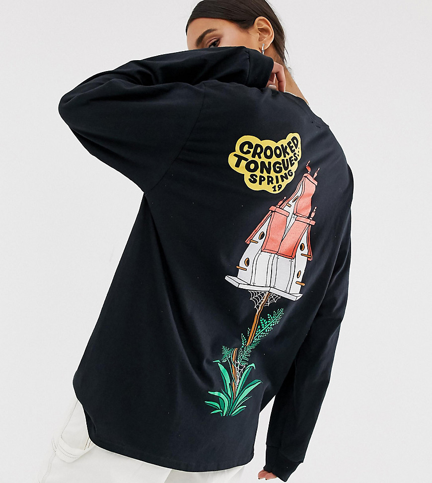 Crooked Tongues oversized long sleeve t-shirt with back house print