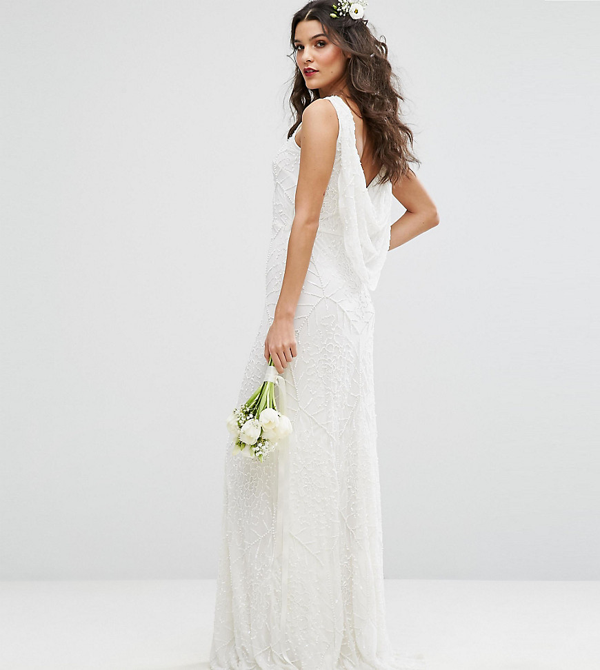 Amelia Rose Bridal Cowl Back Maxi Dress In All Over Embellishment