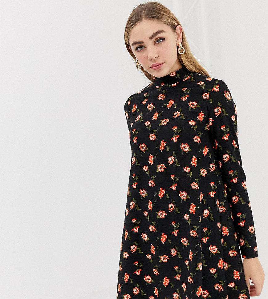 Miss Selfridge tunic dress with high neck in floral print