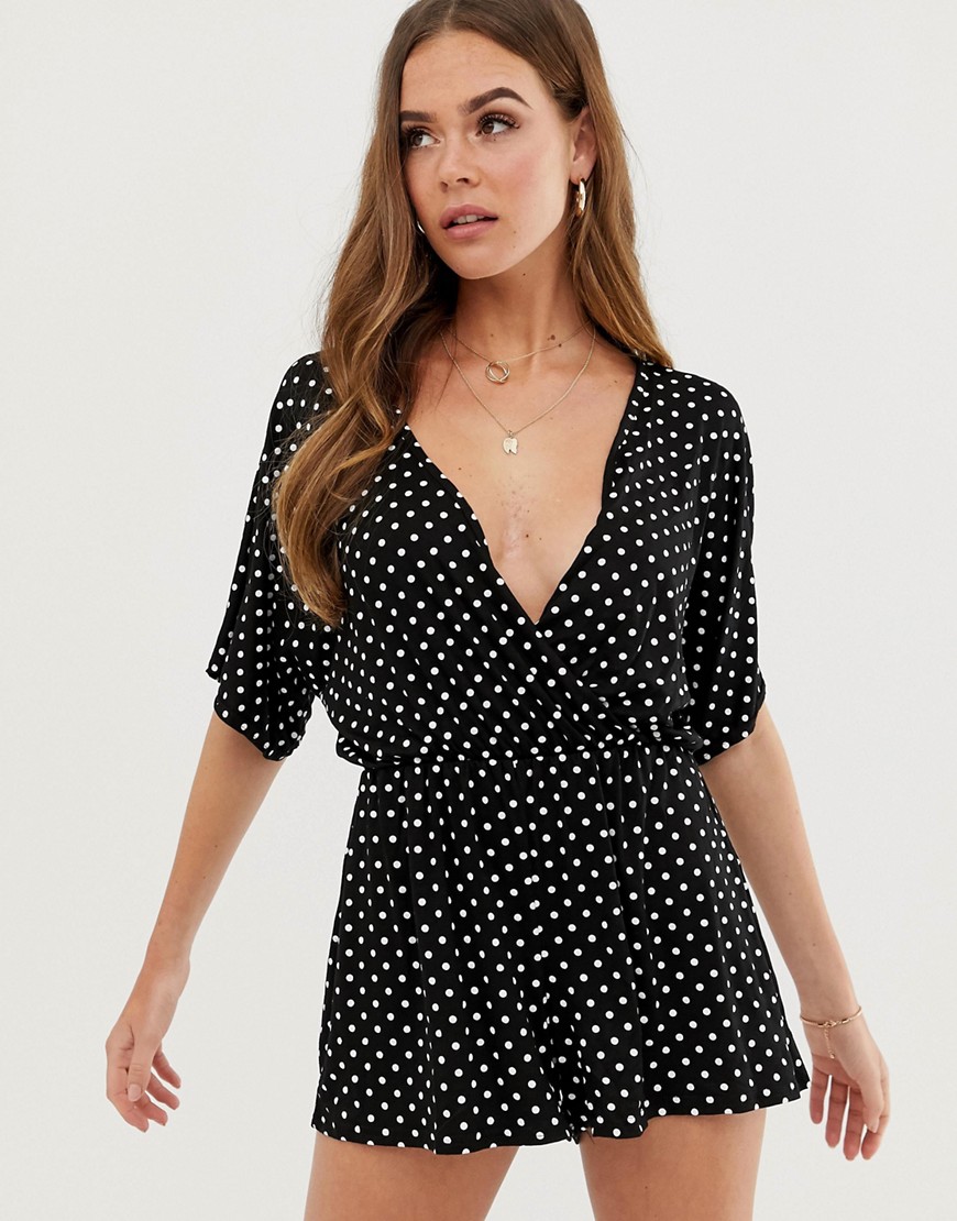 In The Style polka dot plunge playsuit