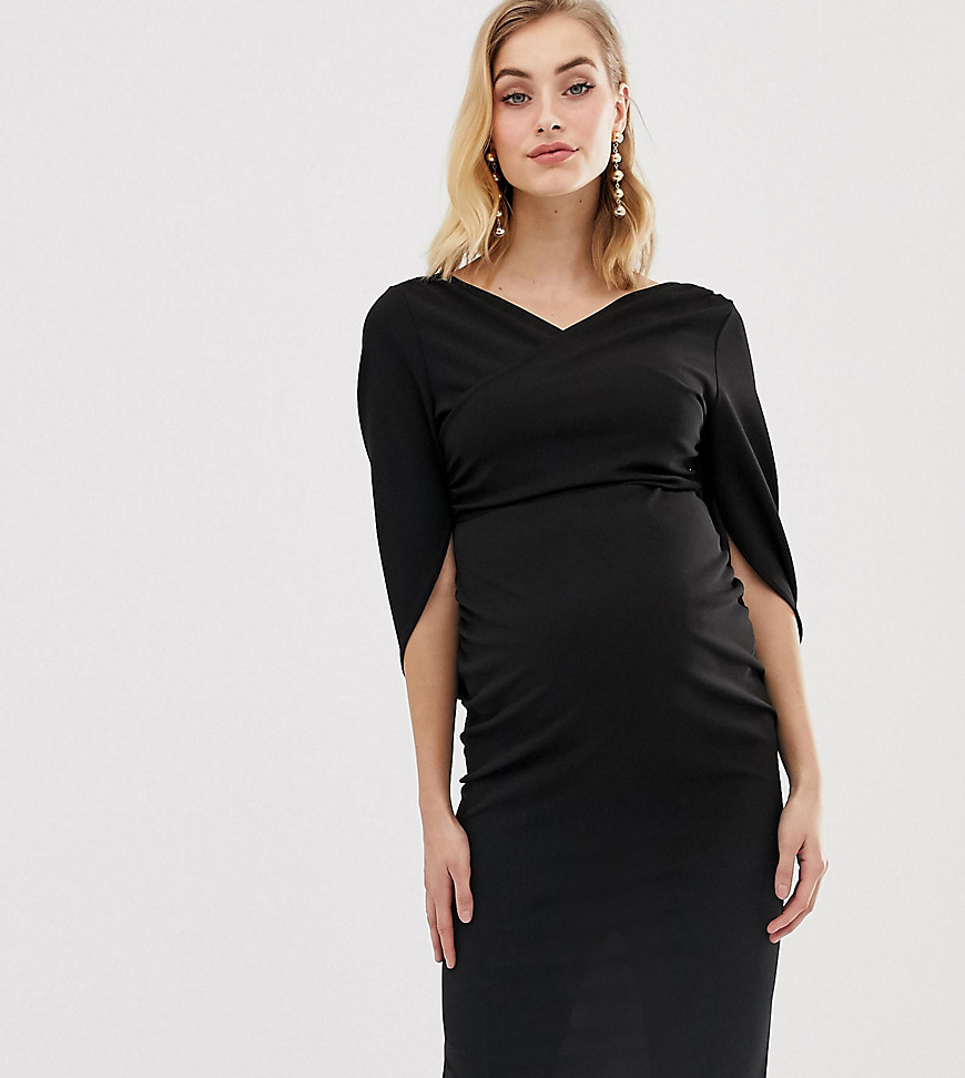 ASOS DESIGN Maternity minimal drape front pencil dress with cowl back sleeve detail