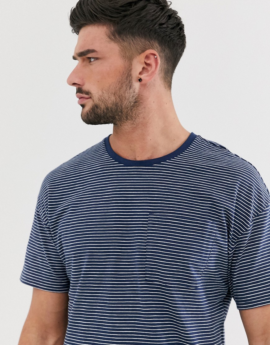 Only & Sons drop shoulder striped t-shirt in navy