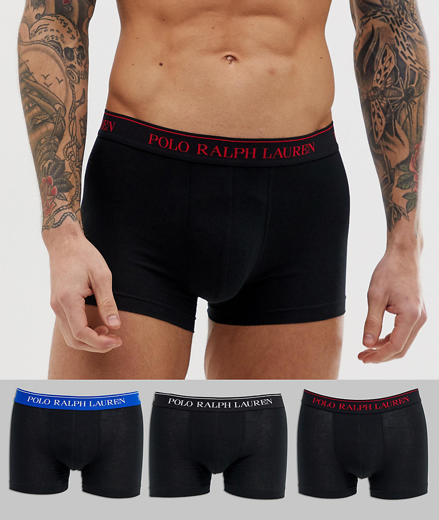 Polo Ralph Lauren 3 pack classic trunks with contrast logo waistband in black