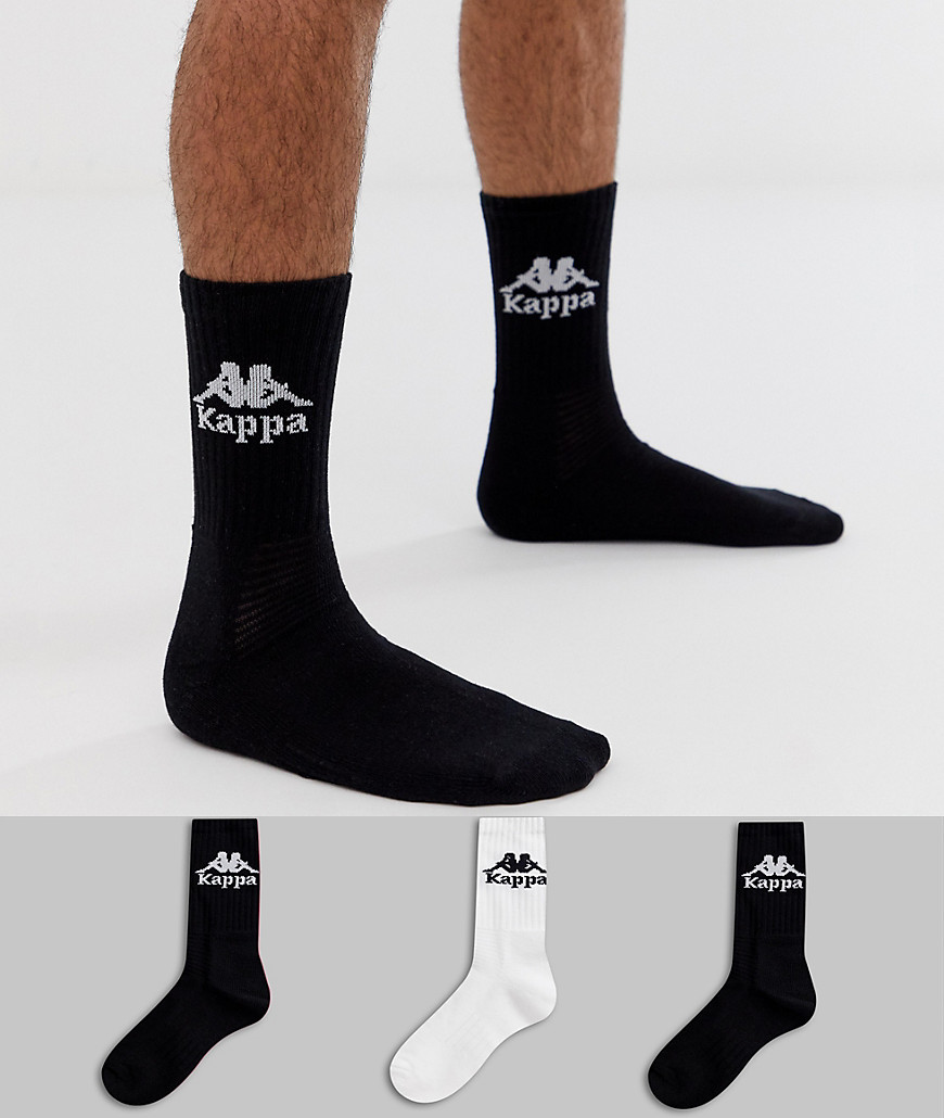 Kappa Authentic socks 3 pack in black and white