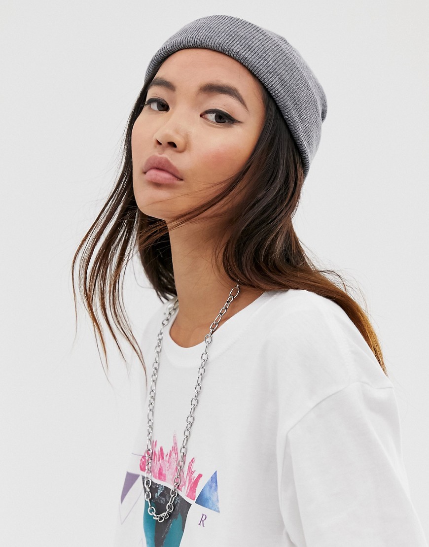 ASOS DESIGN mini fisherman beanie hat in recycled polyester in grey