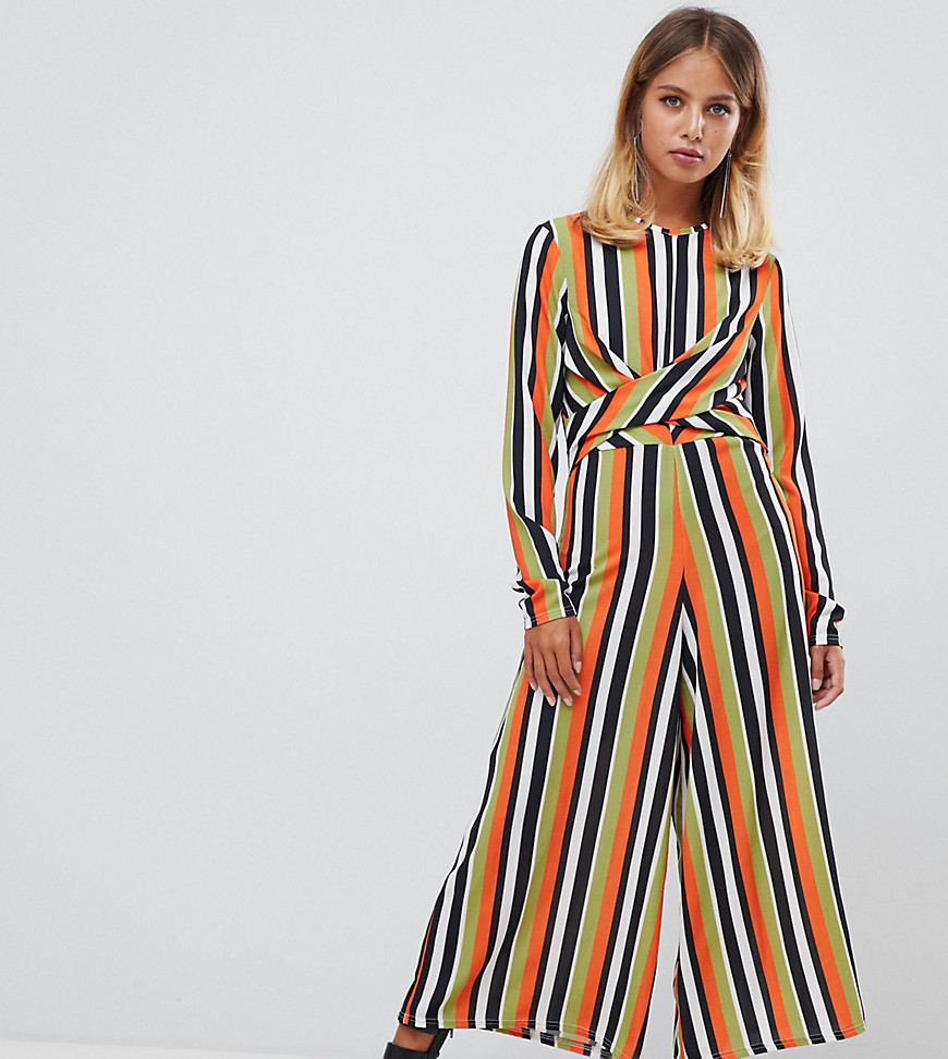 Boohoo exclusive knot front jumpsuit in stripe