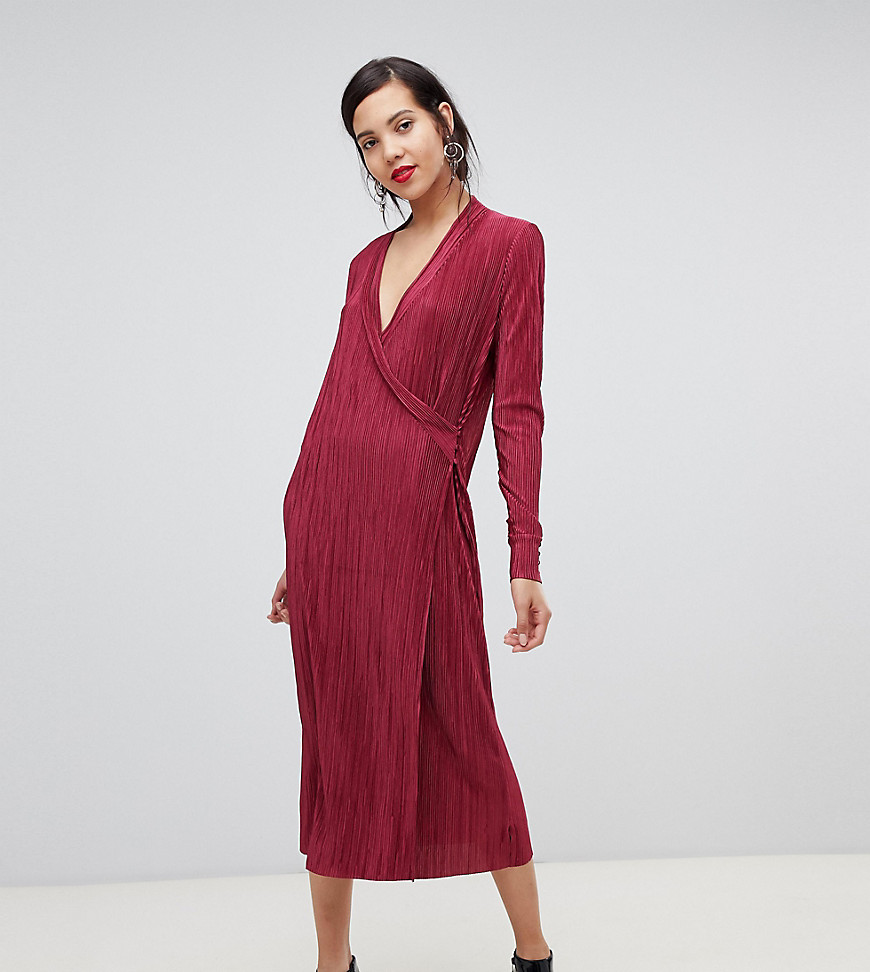 Y.A.S Tall wrap pleated midi dress in red