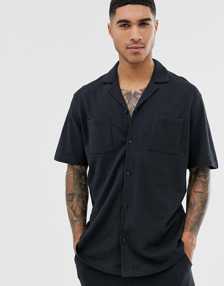 Jack & Jones Originals boxy fit short sleeve revere collar shirt in navy