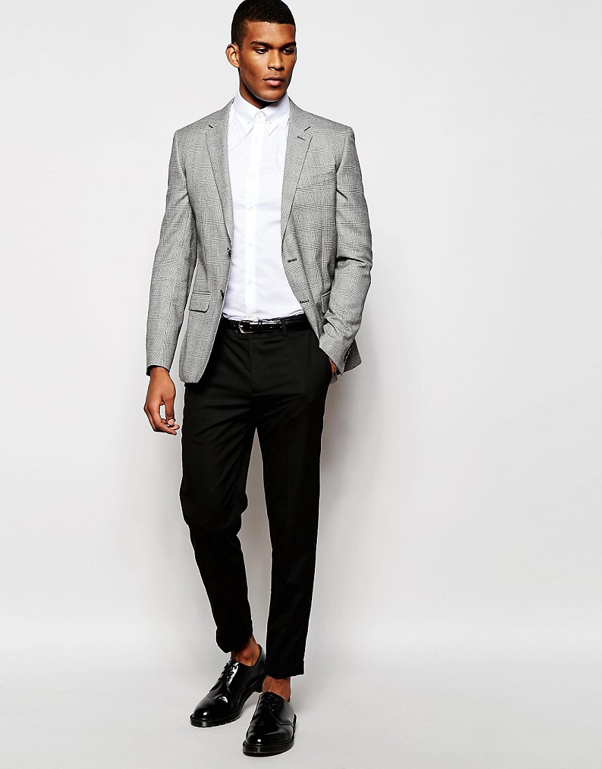 Reiss Prince Of Wales Check Blazer /Jacket %100 Wool in Slim Fit Grey ...