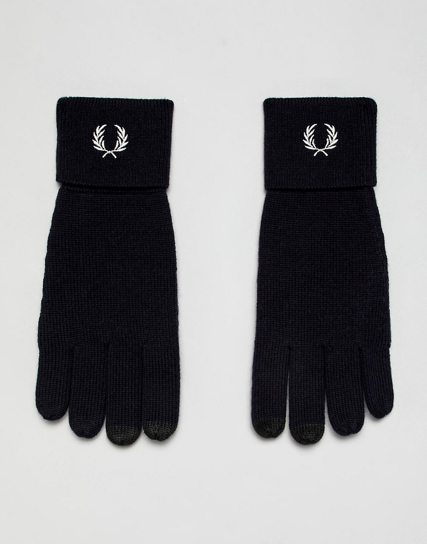 Fred Perry merino wool logo gloves in navy - Navy