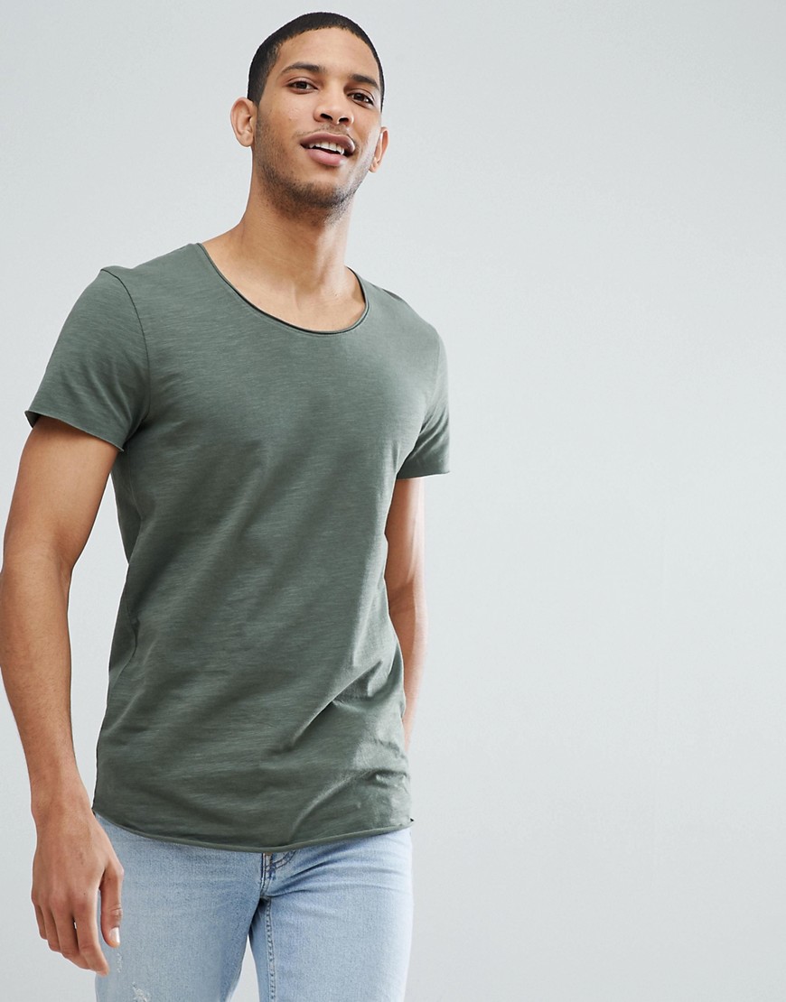 Jack & Jones Essentials scoop neck longline t-shirt in light green