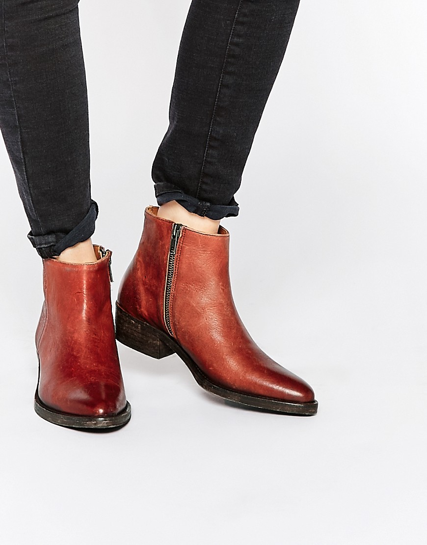 Selected | Selected Femme Bobi Cognac Leather Ankle Boots at ASOS