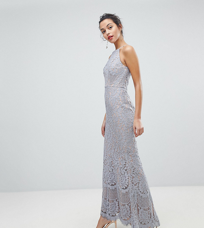 Jarlo All Over Lace Off High Neck Maxi Dress - Soft grey