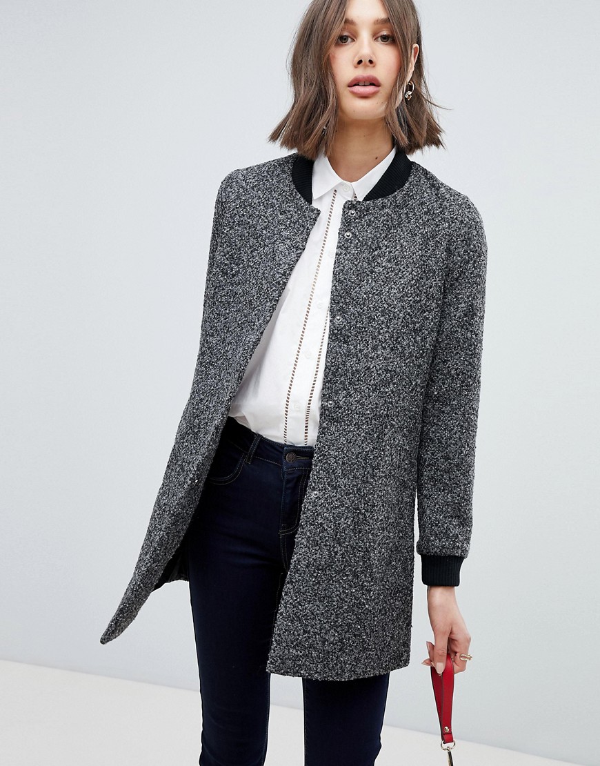 Удлиненное шерстяное пальто с отделкой в рубчик Vero Moda - Серый 1275045