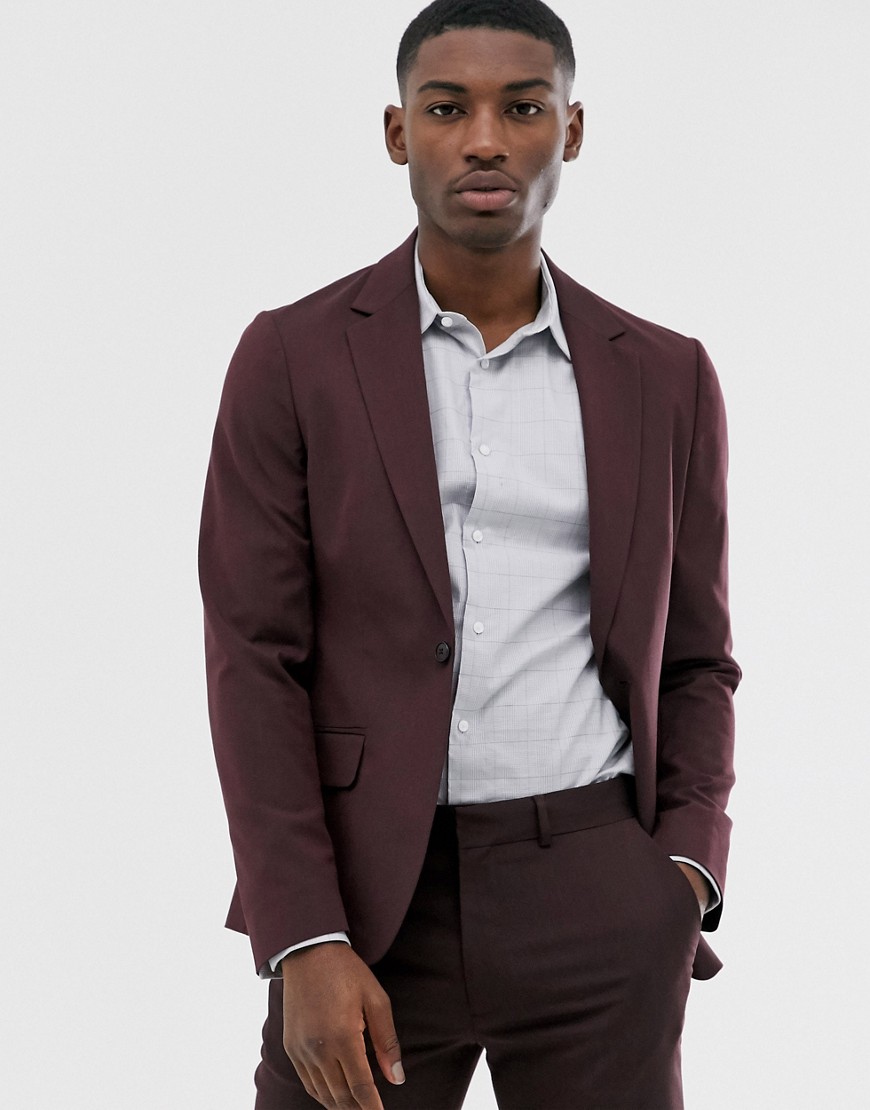 ASOS DESIGN skinny suit jacket in dark burgundy