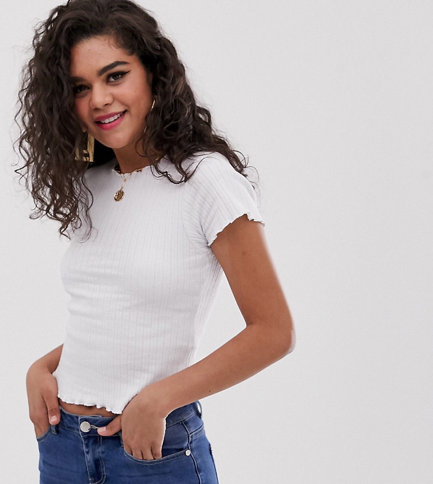 ASOS DESIGN Tall crop top in pointelle with lettuce trim