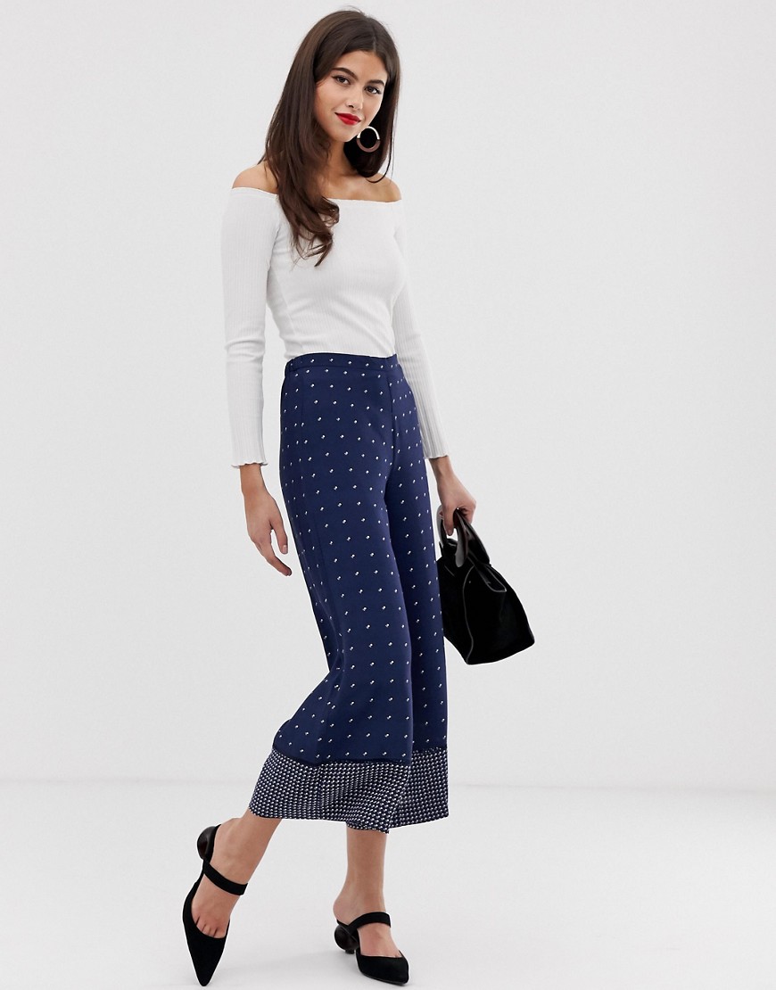 French Connection printed wide leg trouser with panel detailing
