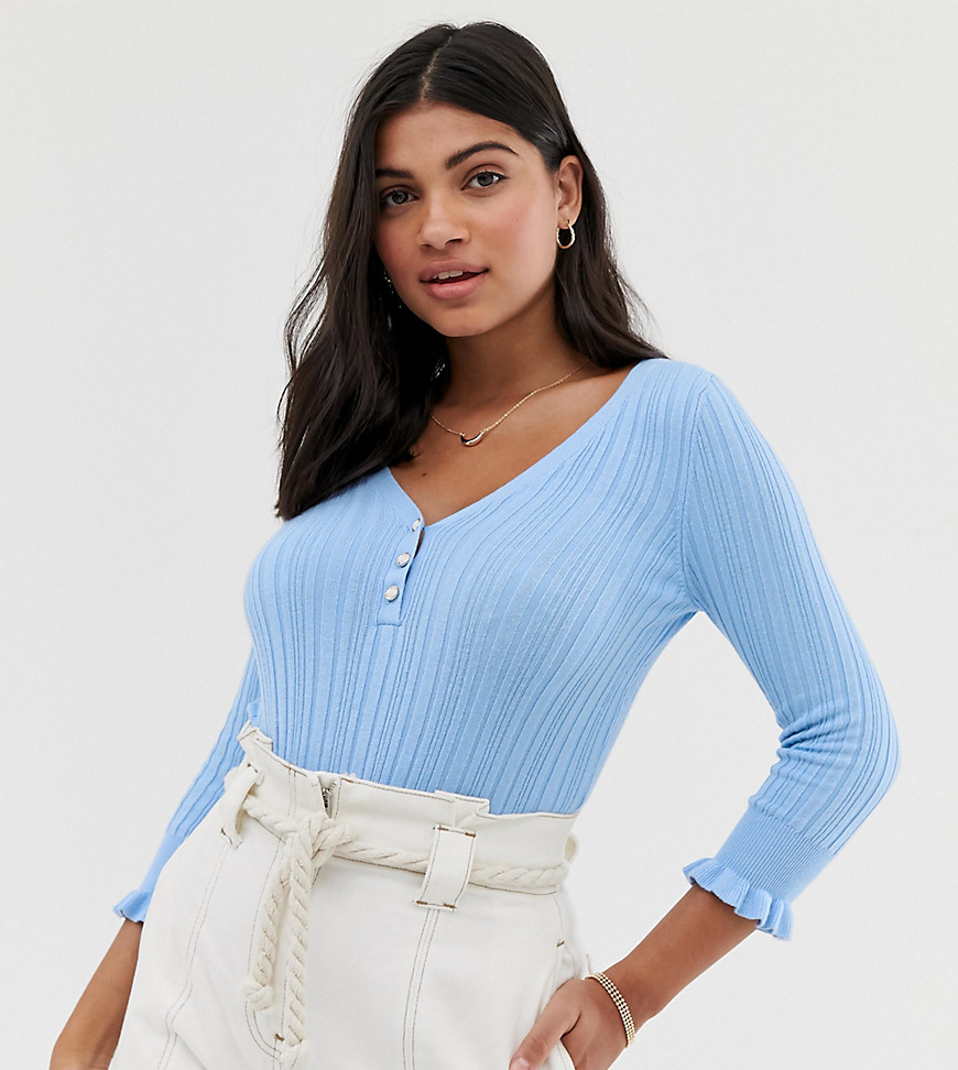 Miss Selfridge top with frill sleeves in blue